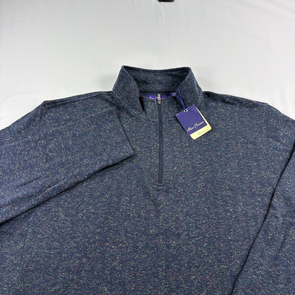 Alan Flusser Sweater Mens 2XL Blue 1/4 Zip Pullover Stretch Casual Preppy NEW